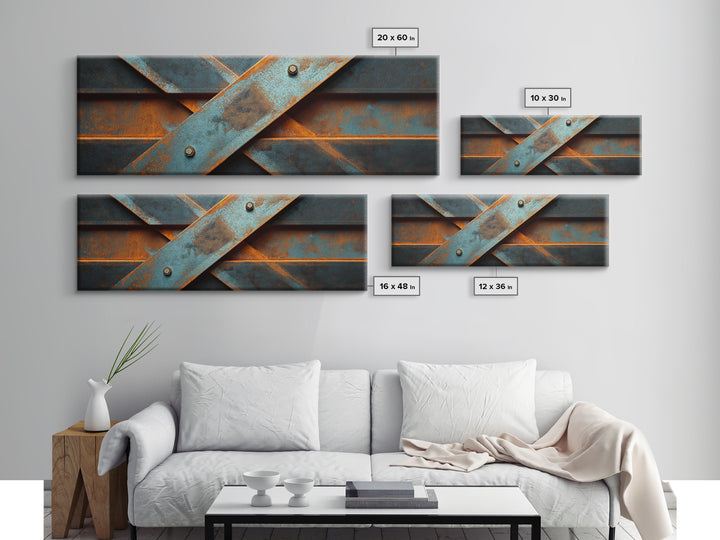 Steel Beams Crossing Like Abstract Lines Canvas Print, Industrial Art, Statement Artwork, Living Room Decor, Foundry, IND-3x1-57