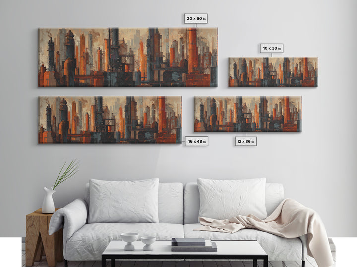 Industrial City Skyline Canvas Print, Industrial Art, Decor, Living Room Decor, Fine Art, Foundry, Black and White Wall Art, IND-3x1-76
