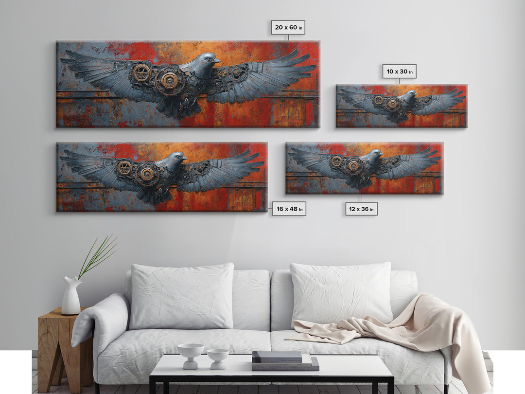 Mechanical Bird Made from Gears Canvas Print, Industrial Art, Abstract Art, Living Room Decor, Foundry, Bauhaus Poster, IND-3x1-83