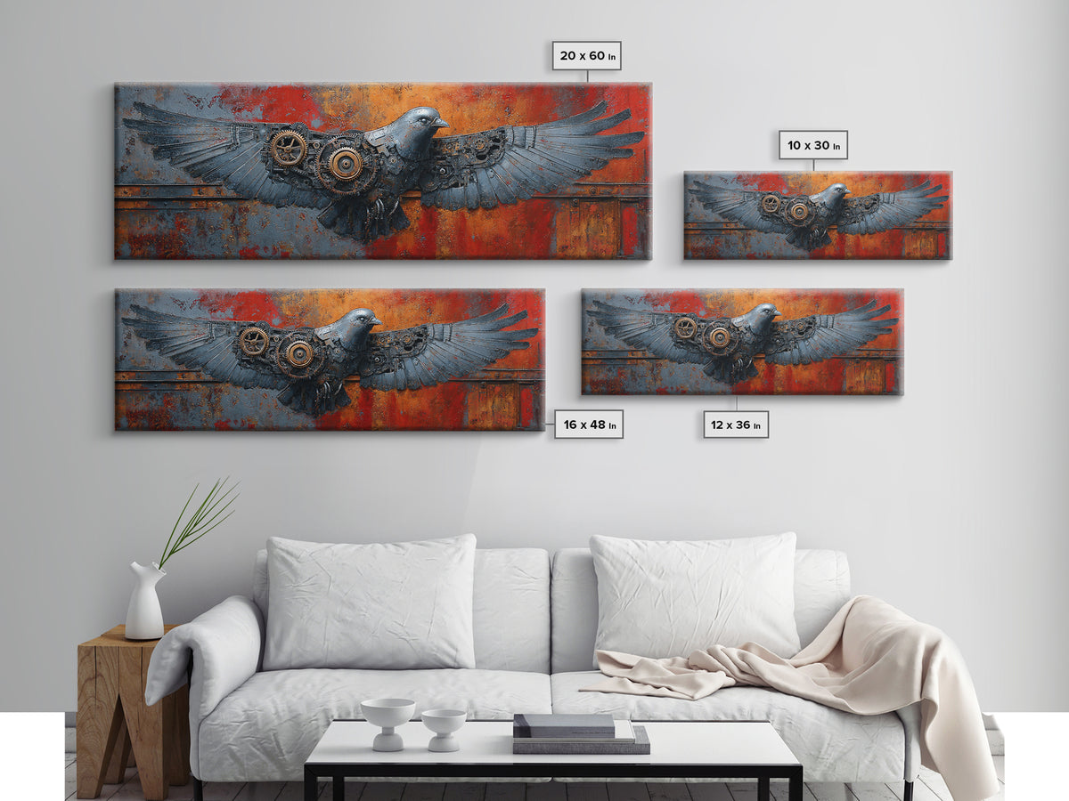 Mechanical Bird Made from Gears Canvas Print, Industrial Art, Abstract Art, Living Room Decor, Foundry, Bauhaus Poster, IND-3x1-83