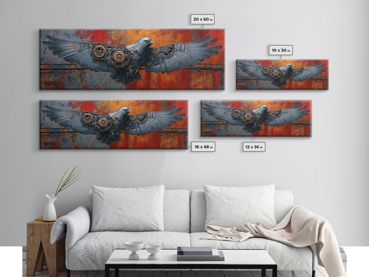 Mechanical Bird Made from Gears Canvas Print, Industrial Art, Abstract Art, Living Room Decor, Foundry, Bauhaus Poster, IND-3x1-83