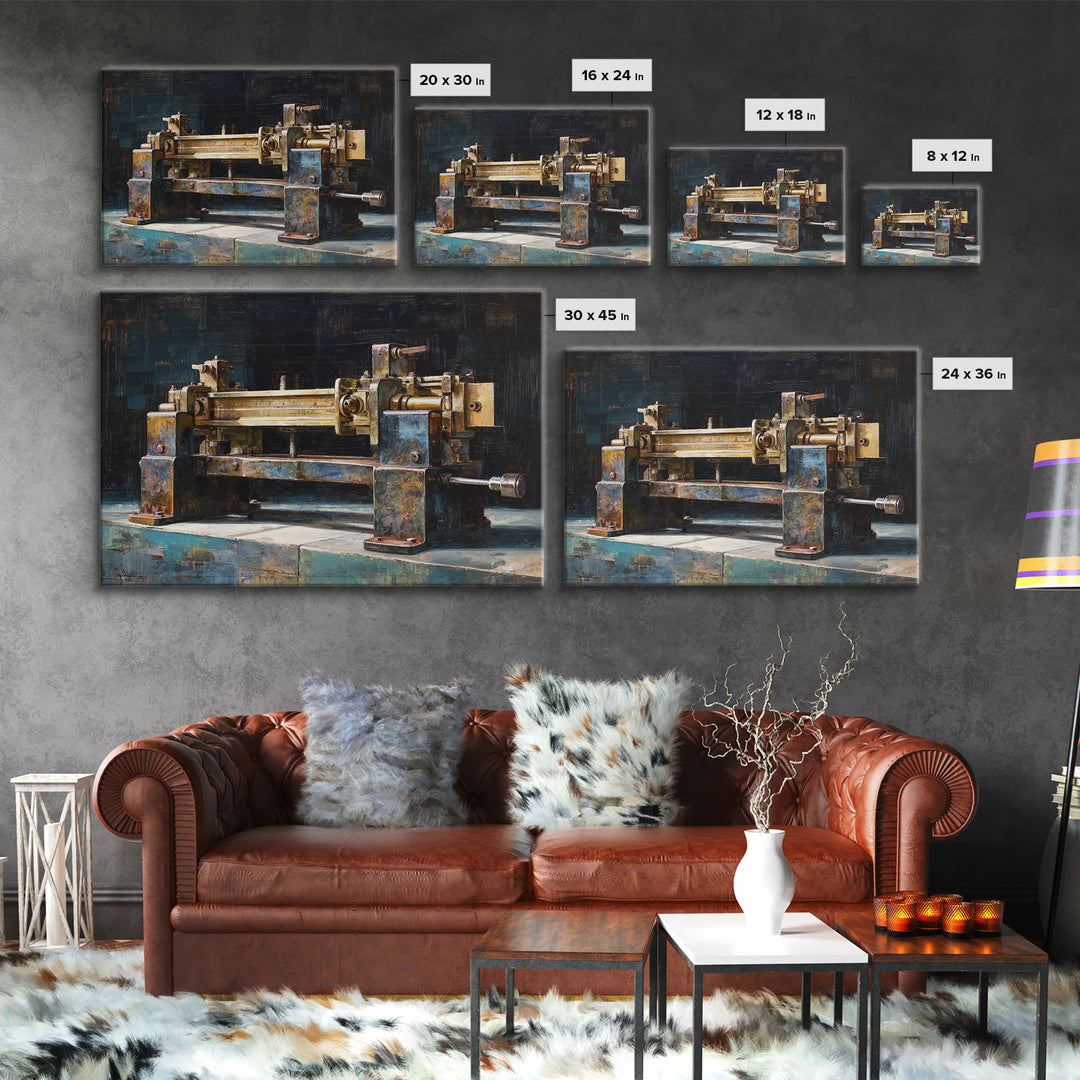 Brass Gauge and Machinery Still Life Canvas Print, Industrial Art, Neutral Decor, Living Room Decor, Fine Art, Foundry, IND-3x2-17