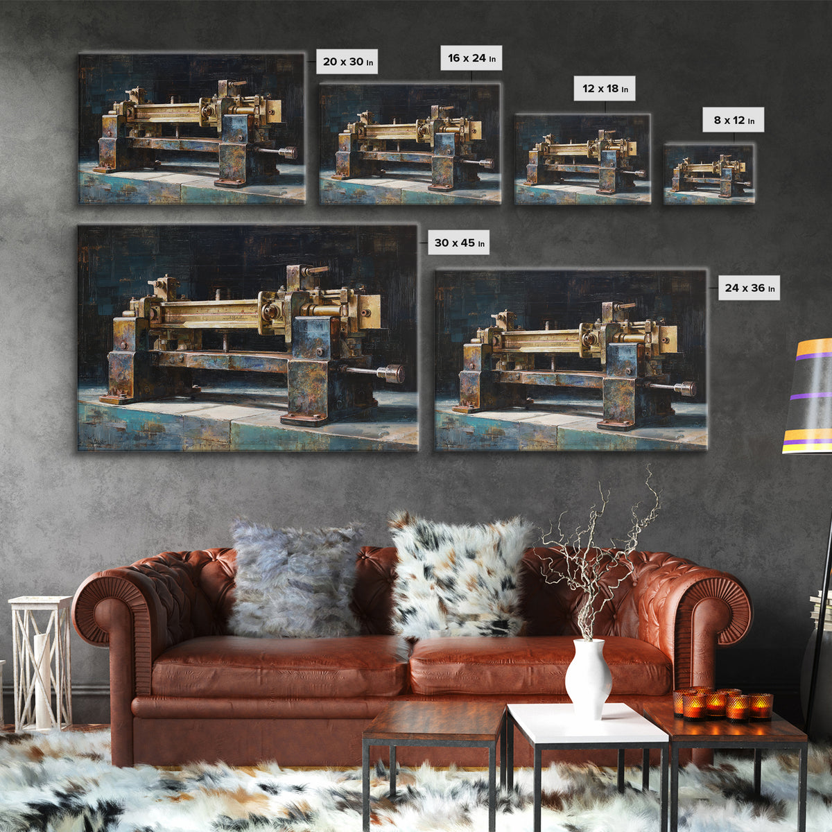 Brass Gauge and Machinery Still Life Canvas Print, Industrial Art, Neutral Decor, Living Room Decor, Fine Art, Foundry, IND-3x2-17