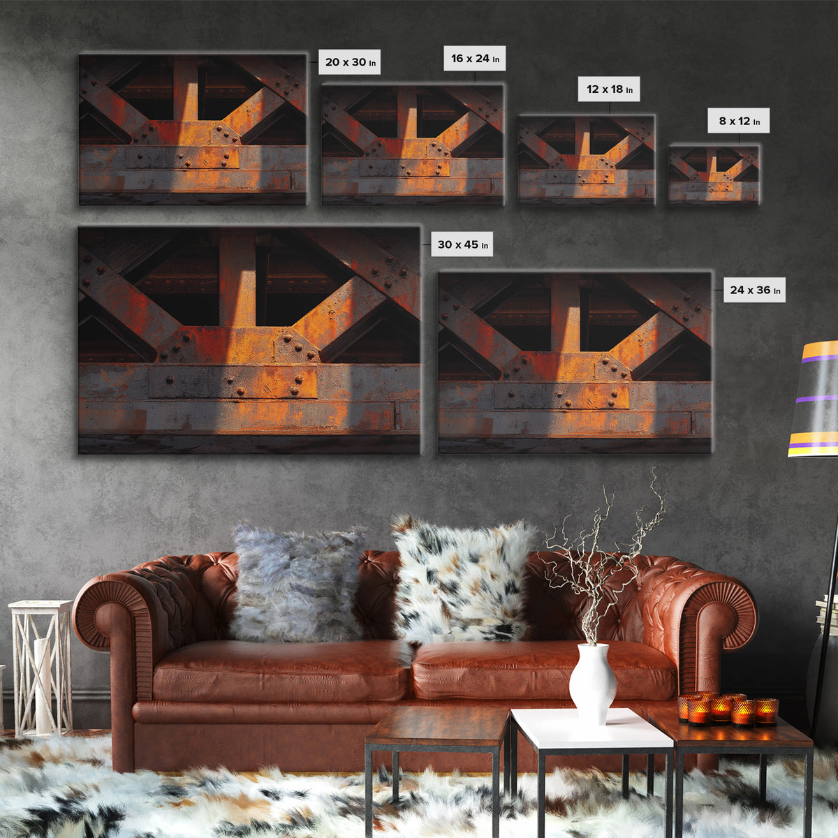 Steel Bridge Truss Framed Canvas Print, Industrial Art, Art, Living Room Decor, Foundry, Printable Art, Abstract Wall Art, IND-3x2-31