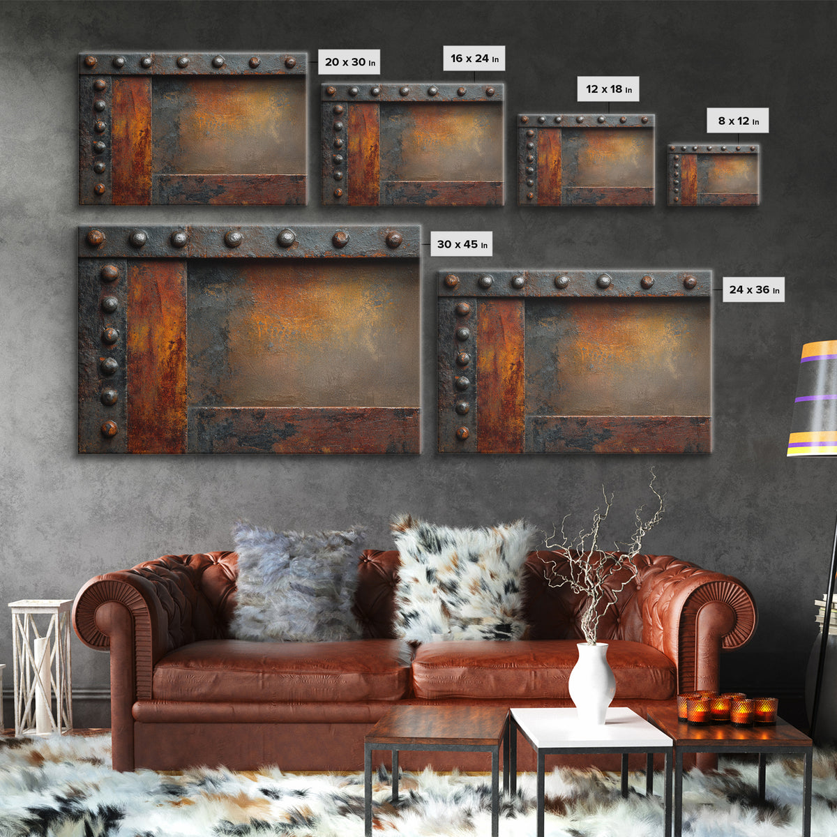 Riveted Metal Panel Texture Study Framed Canvas Print, Industrial Art, Living Room Decor, Oil Painting, Foundry, IND-3x2-50