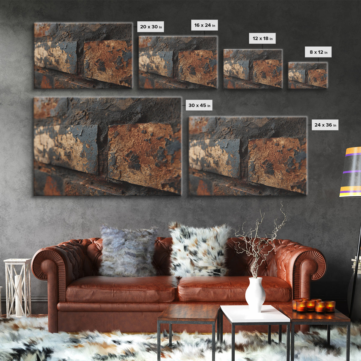 Exposed Brick Texture Abstract Framed Canvas Print, Industrial Art, Gallery Decor, Living Room Decor, Fine Art, Foundry, IND-3x2-8