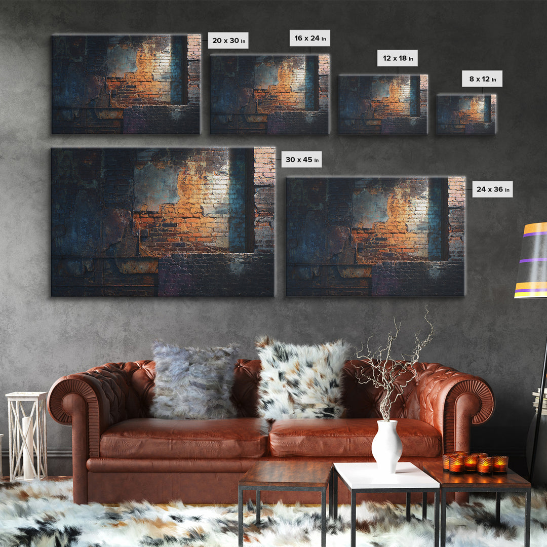 Exposed Brick Texture Abstract Framed Canvas Print, Industrial Art, Wall Hanging, Living Room Decor, Abstract Art, Foundry, IND-3x2-80