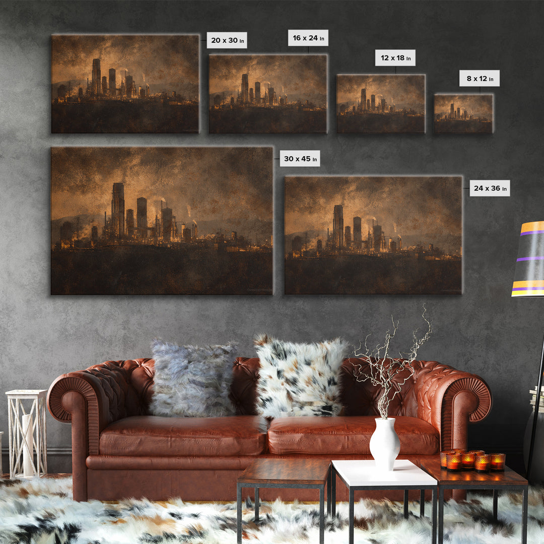 Industrial City Skyline Canvas Print, Industrial Art, Abstract Art, Living Room Decor, Fine Art, Foundry, Bauhaus Poster, IND-3x2-88