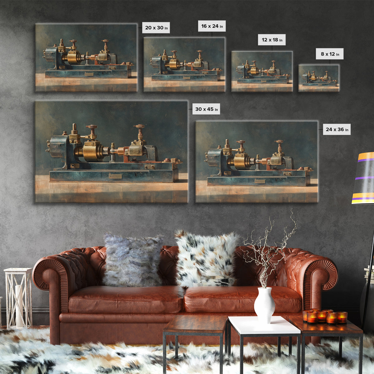 Brass Gauge and Machinery Still Life Canvas Print, Industrial Art, Home Decor, Living Room Decor, Oil Painting, Foundry, IND-3x2-89