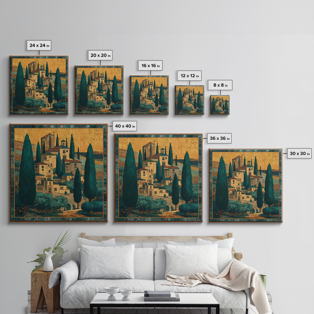 Tuscan Hillside with Cypress Trees and Golden Canvas Print, Italian Villa Art, Farmhouse Wall Art, Living Room Decor, Villa, IVA-1x1-1