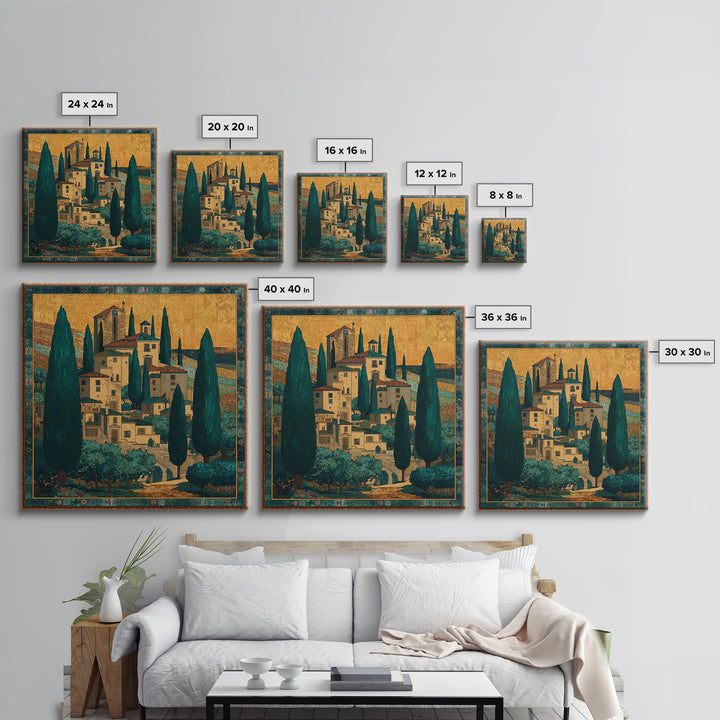 Tuscan Hillside with Cypress Trees and Golden Canvas Print, Italian Villa Art, Farmhouse Wall Art, Living Room Decor, Villa, IVA-1x1-1
