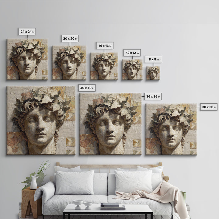 Classic Roman Statue Bust Framed Canvas Print, Italian Villa Art, Oil Painting, Living Room Decor, Villa, Farmhouse Wall Art, IVA-1x1-12