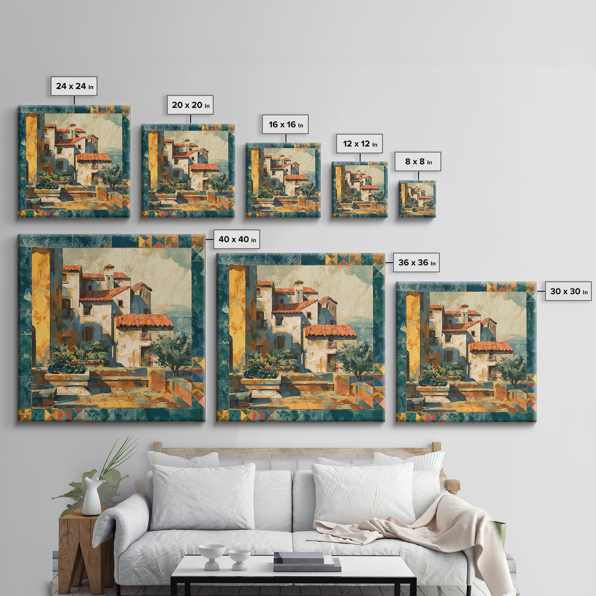 Amalfi Coast Cliffs Canvas Print, Italian Villa Art, Coastal Wall Art, Living Room Decor, Watercolor Art, Villa, IVA-1x1-13