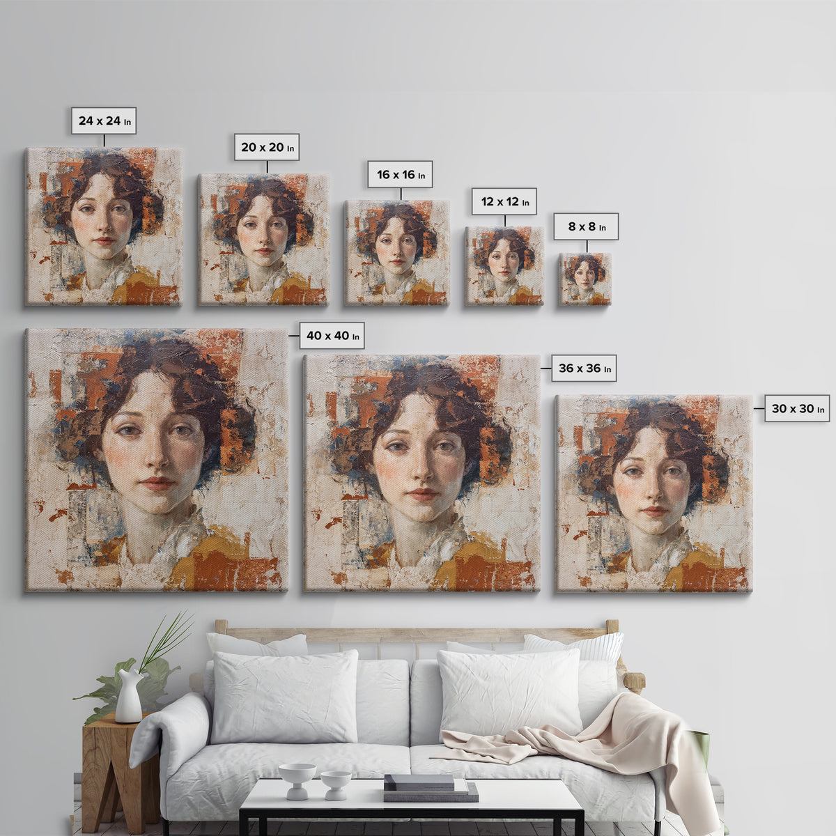 Renaissance Inspired Portrait with Modern Softness Canvas Print, Italian Villa Art, Living Room Decor, Fine Art, Villa, IVA-1x1-18