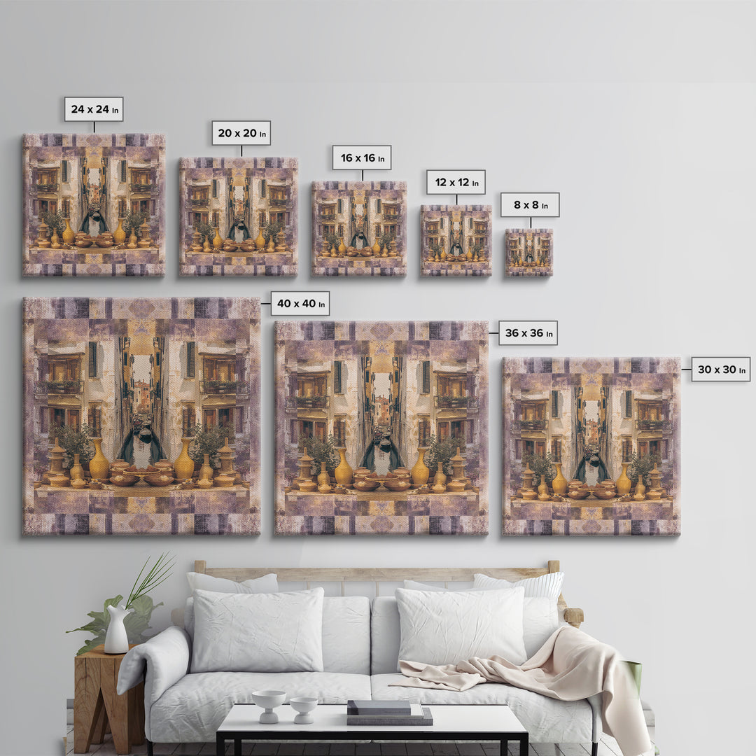 Venetian Canal Reflection Without City Crowd Canvas Print, Italian Villa Art, Large Wall Art, Living Room Decor, Villa, IVA-1x1-20