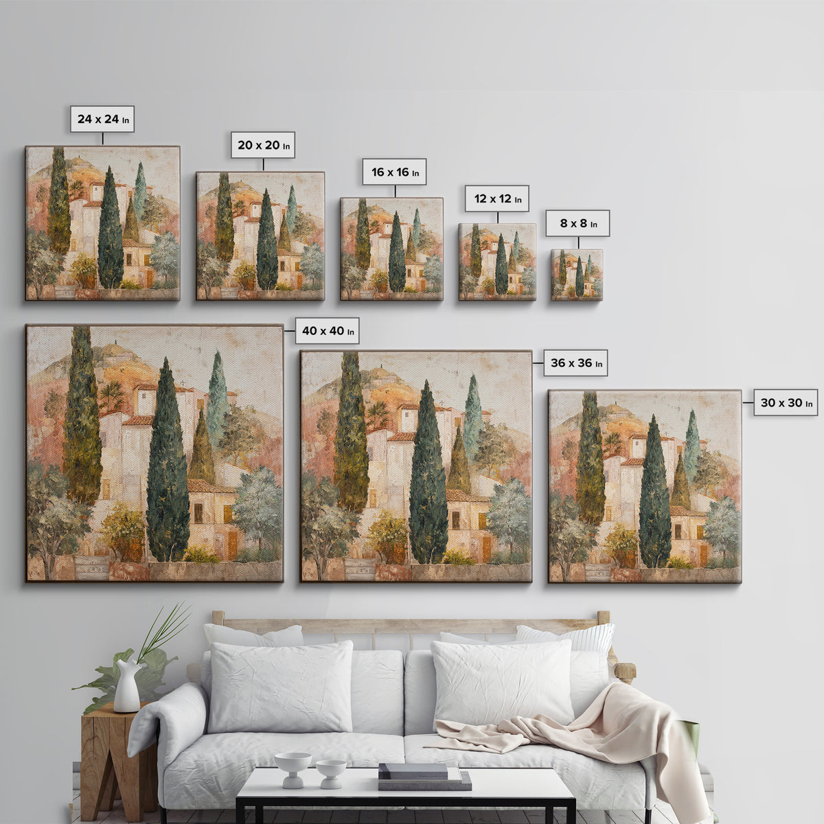 Tuscan Hillside with Cypress Trees and Golden Canvas Print, Italian Villa Art, Living Room Art, Living Room Decor, Villa, IVA-1x1-25