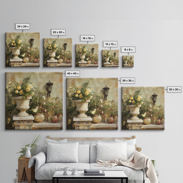 Italian Villa Garden Urn Canvas Print, Italian Villa Art, Landscape Art, Living Room Decor, Watercolor Art, Villa, IVA-1x1-30