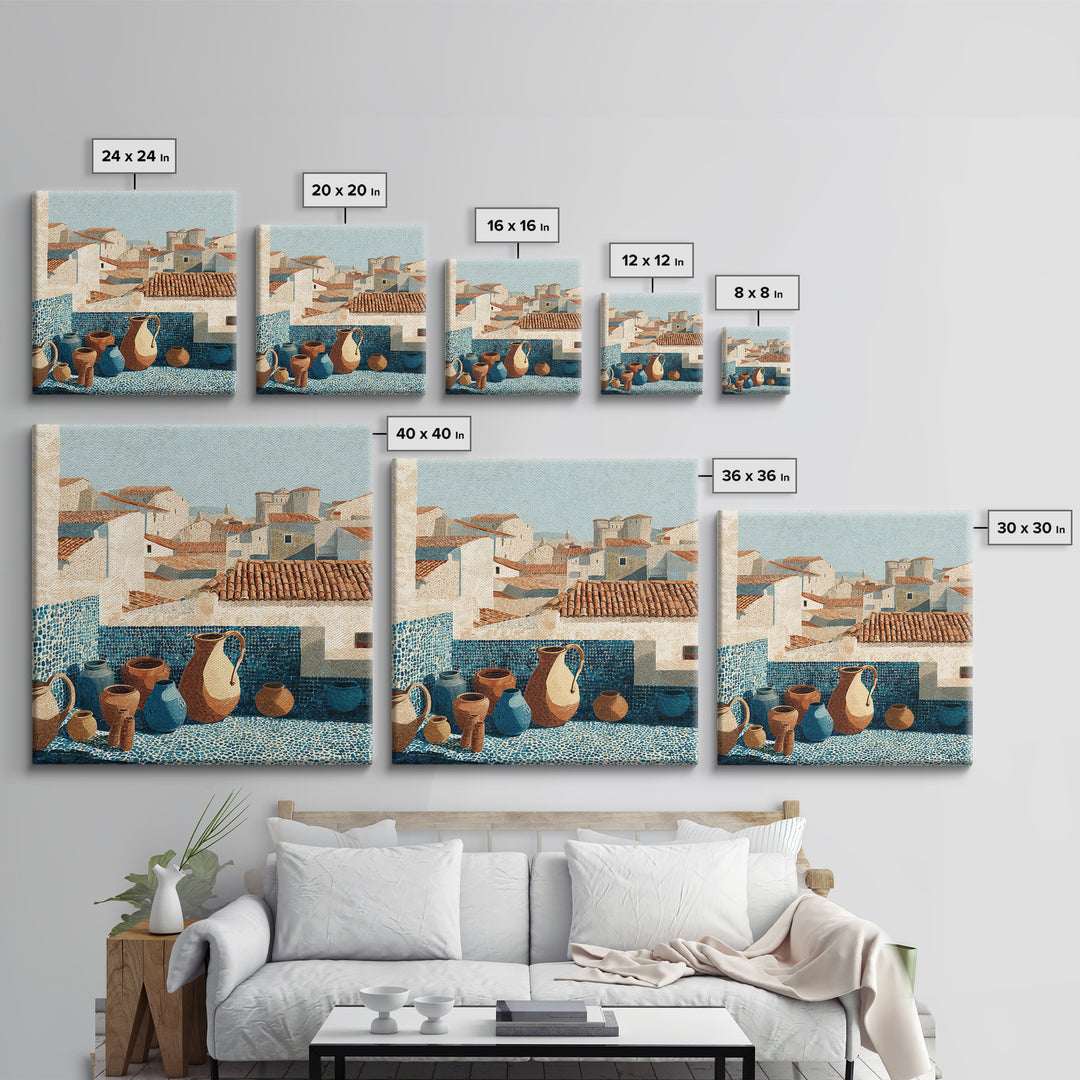 Terracotta Rooftops Against Pale Sky Canvas Print, Italian Villa Art, Wall Art Prints, Living Room Decor, Watercolor Art, Villa, IVA-1x1-4