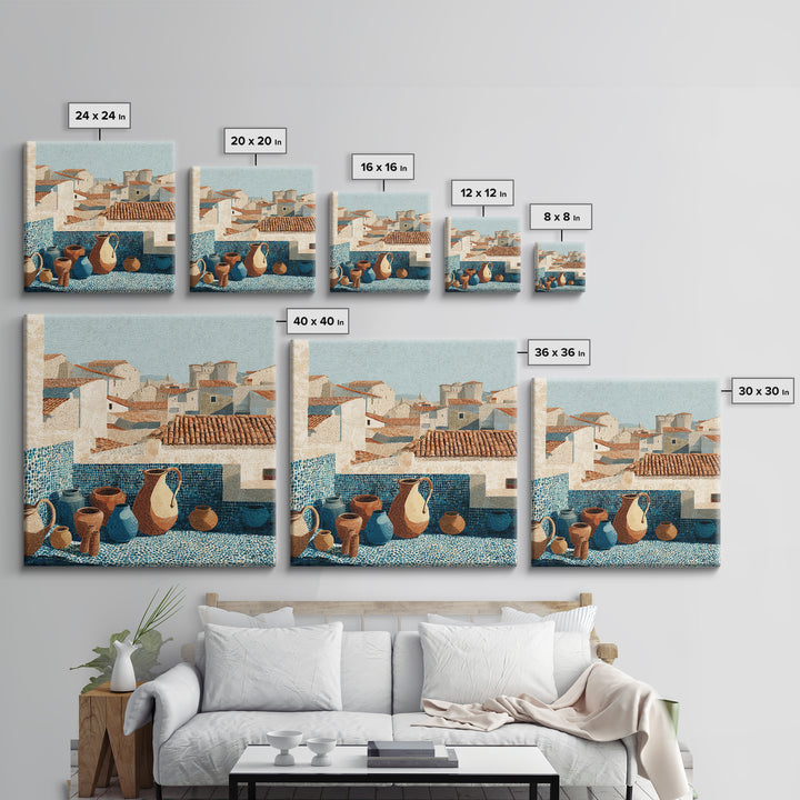 Terracotta Rooftops Against Pale Sky Canvas Print, Italian Villa Art, Wall Art Prints, Living Room Decor, Watercolor Art, Villa, IVA-1x1-4