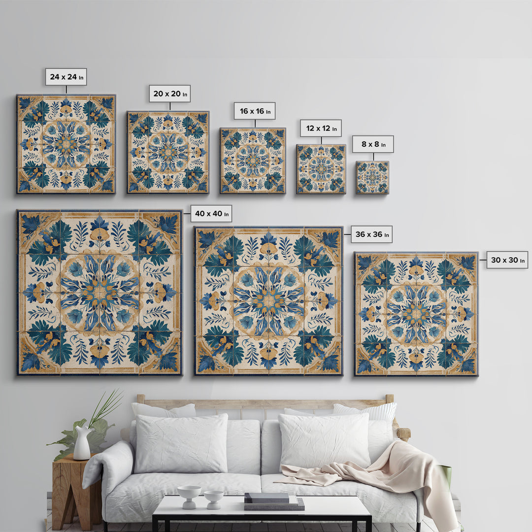 Italian Tile Pattern Framed Canvas Print, Italian Villa Art, Digital Download Art, Living Room Decor, Fine Art, Villa, IVA-1x1-41