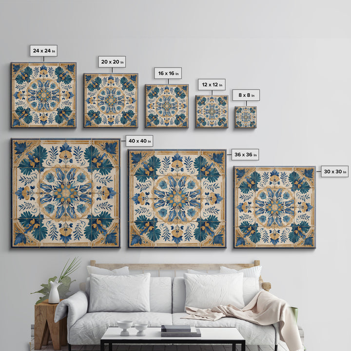 Italian Tile Pattern Framed Canvas Print, Italian Villa Art, Digital Download Art, Living Room Decor, Fine Art, Villa, IVA-1x1-41
