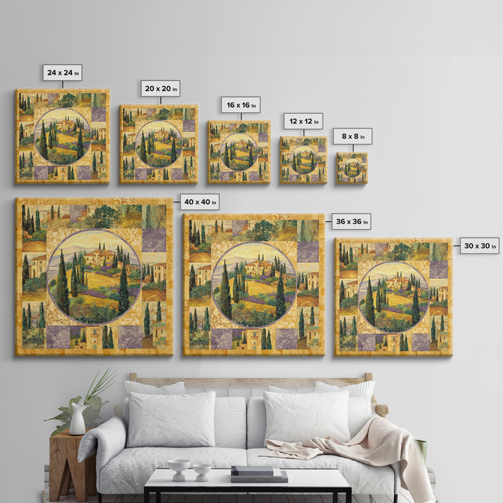 Tuscan Hillside with Cypress Trees and Golden Canvas Print, Italian Villa Art, Living Room Art, Living Room Decor, Villa, IVA-1x1-49