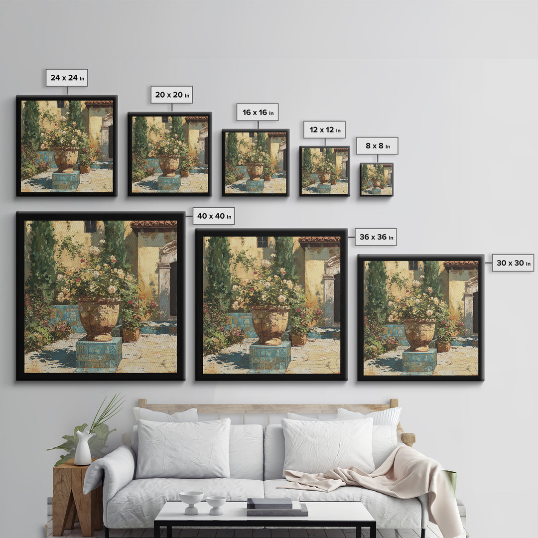 Italian Villa Garden Urn Canvas Print, Italian Villa Art, Landscape Art, Living Room Decor, Watercolor Art, Villa, IVA-1x1-54
