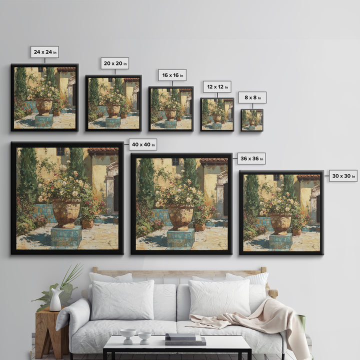 Italian Villa Garden Urn Canvas Print, Italian Villa Art, Landscape Art, Living Room Decor, Watercolor Art, Villa, IVA-1x1-54