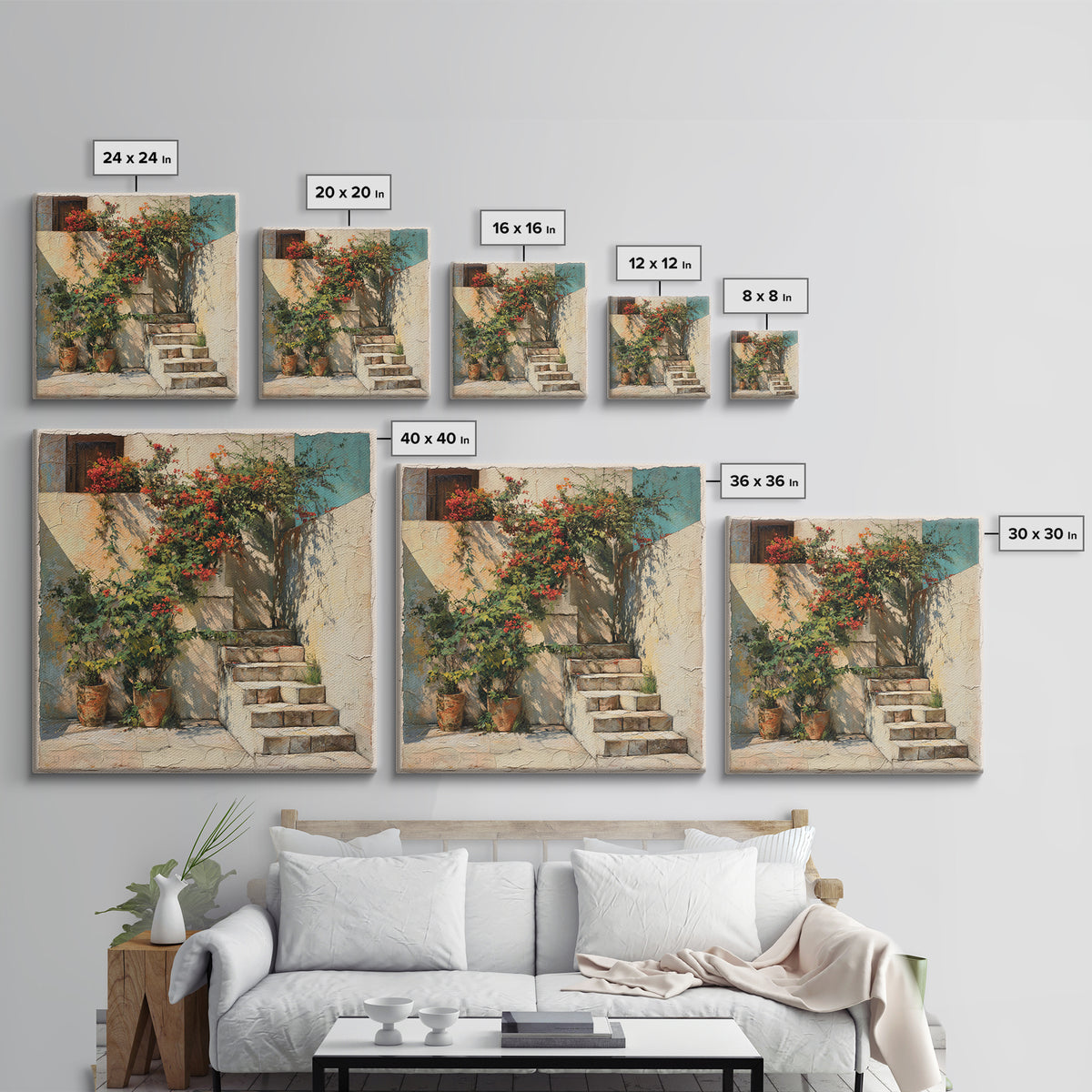 Sunlit Stone Stairway Canvas Print, Italian Villa Art, Rustic Home Decor, Living Room Decor, Fine Art, Villa, Boho Decor, IVA-1x1-59