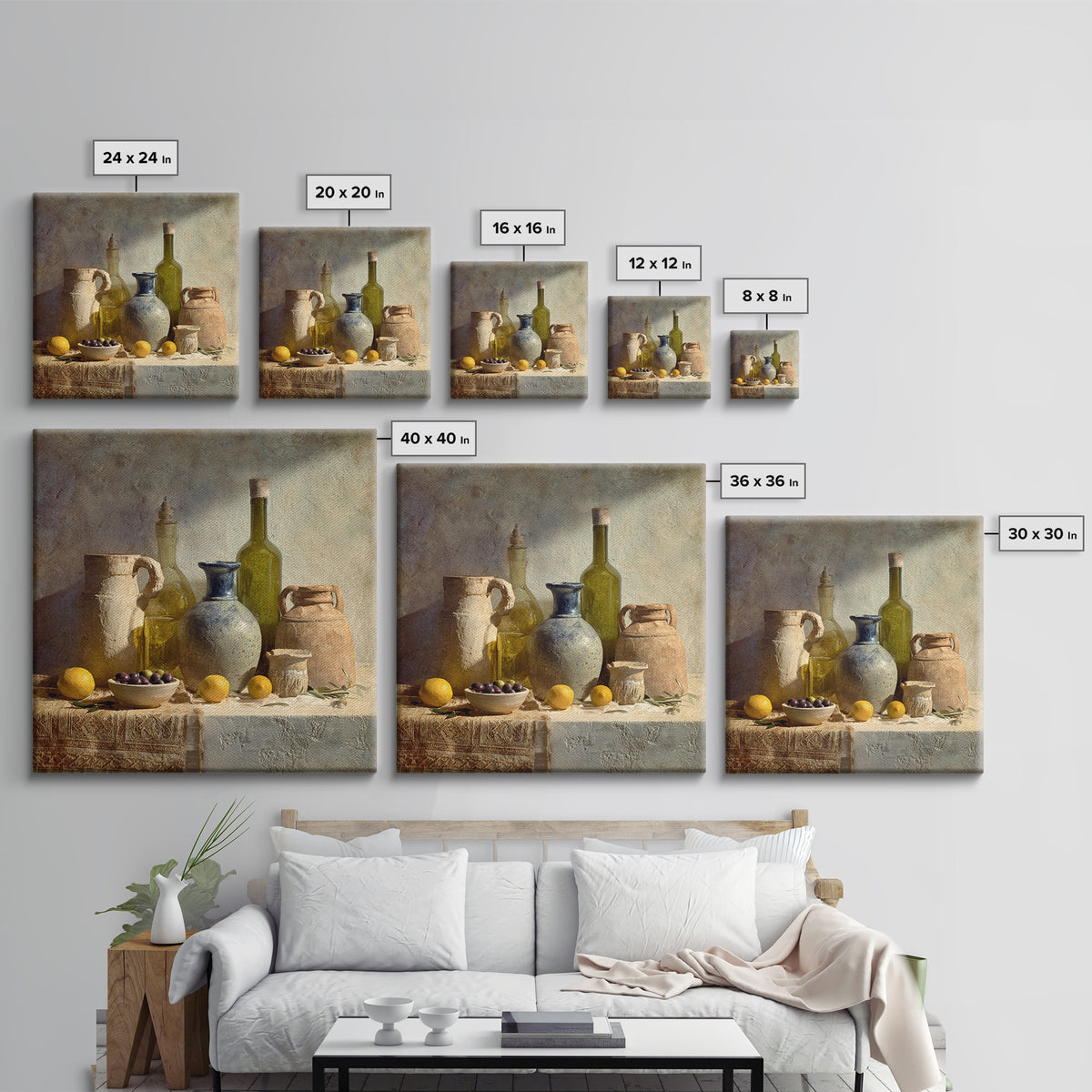 White Wine and Olives Still Life Framed Canvas Print, Italian Villa Art, Farmhouse Wall Art, Living Room Decor, Fine Art, Villa, IVA-1x1-64