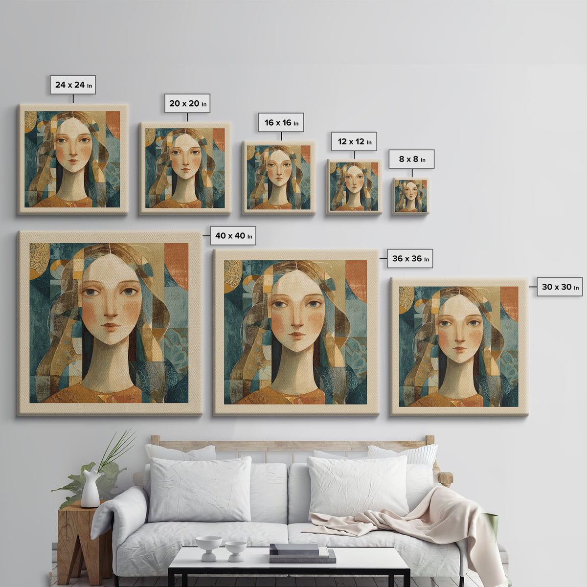 Renaissance Inspired Portrait with Modern Softness Canvas Print, Italian Villa Art, Landscape Painting, Living Room Decor, IVA-1x1-66