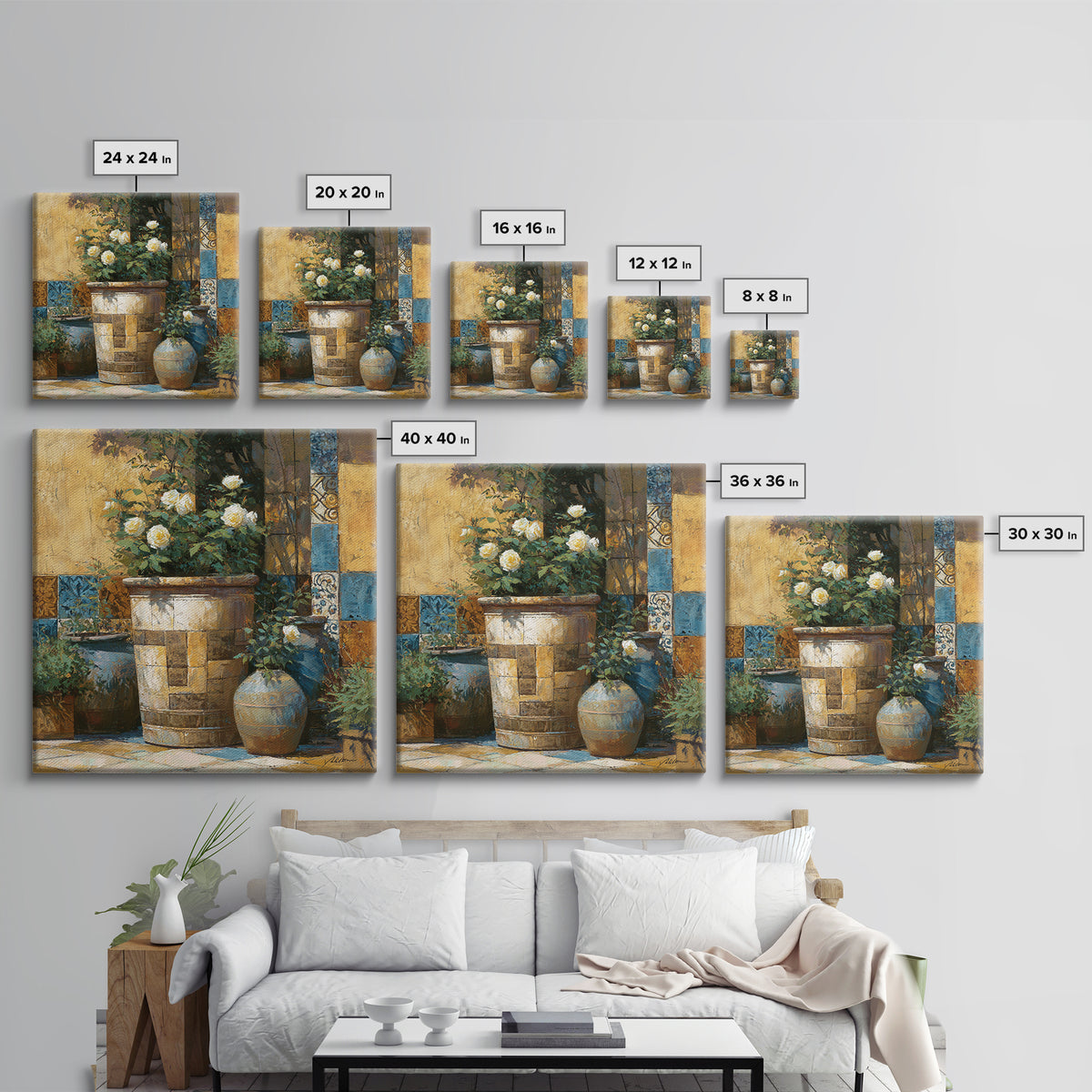 Italian Villa Garden Urn Framed Canvas Print, Italian Villa Art, Travel Poster, Living Room Decor, Villa, Fine Art Print, IVA-1x1-78