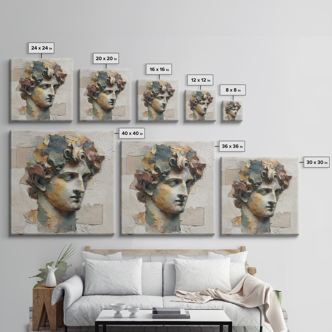 Classic Roman Statue Bust Framed Canvas Print, Italian Villa Art, Landscape Print, Living Room Decor, Abstract Art, Villa, IVA-1x1-84