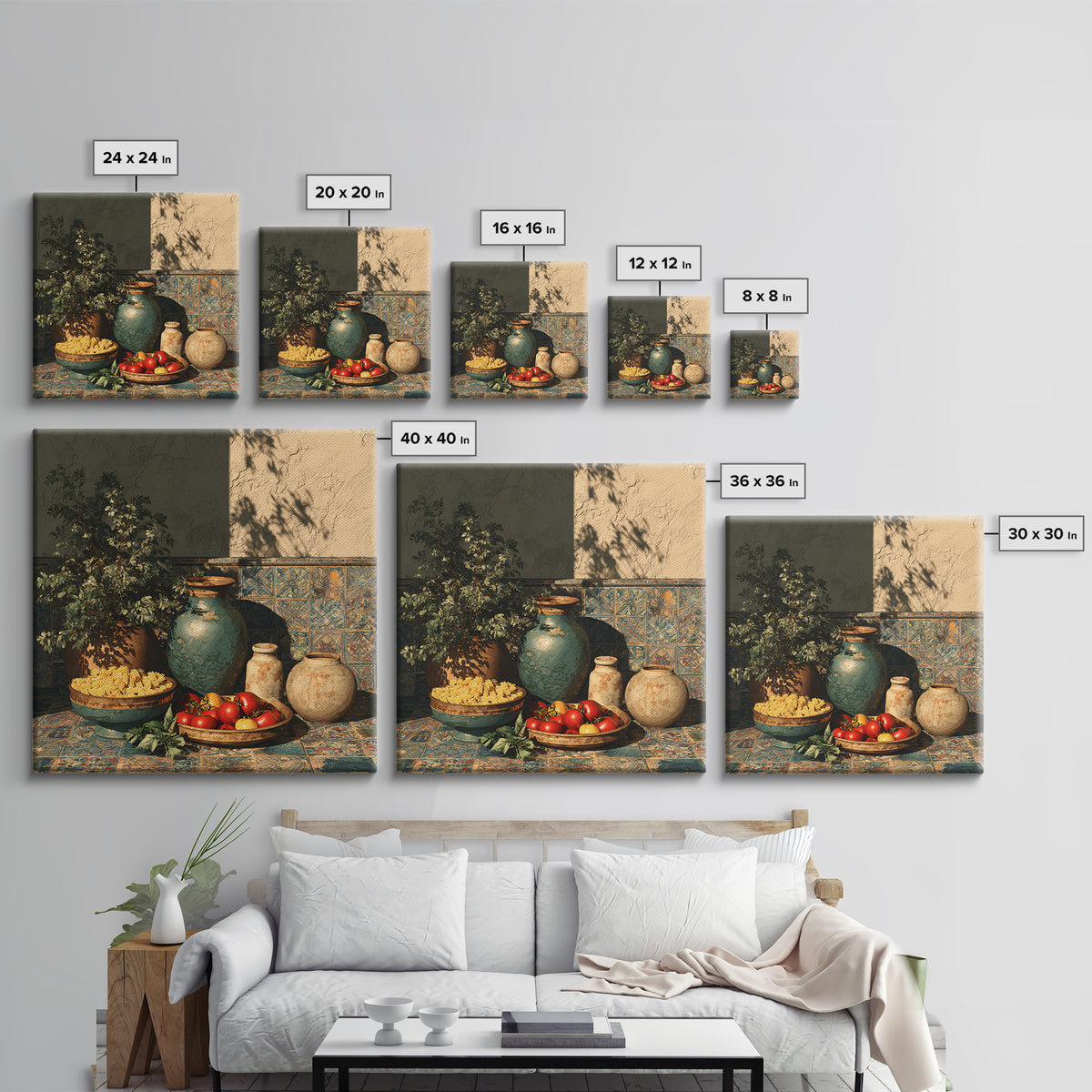Pasta Herbs and Tomatoes Still Life Canvas Print, Italian Villa Art, Wall Decor, Living Room Decor, Fine Art, Villa, IVA-1x1-91