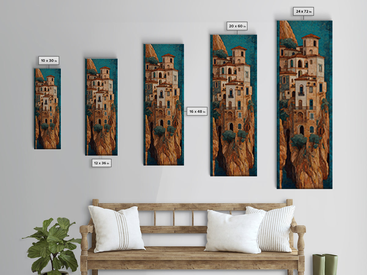 Amalfi Coast Cliffs Canvas Print, Italian Villa Art, Coastal Wall Art, Living Room Decor, Watercolor Art, Villa, IVA-1x3-1