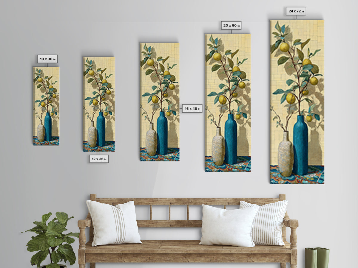 Lemon Branch in Blue Ceramic Vase Canvas Print, Italian Villa Art, Gallery Wall, Living Room Decor, Fine Art, Villa, Home Decor, IVA-1x3-14