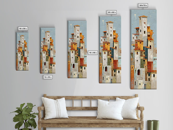 Terracotta Rooftops Against Pale Sky Canvas Print, Italian Villa Art, Living Room Art, Living Room Decor, Watercolor Art, Villa, IVA-1x3-16