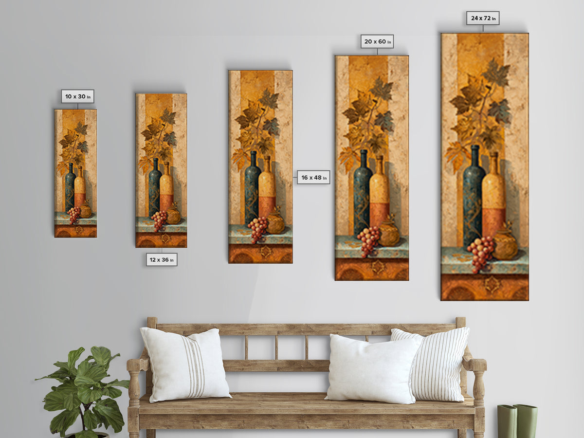 Grapevine and Wine Still Life on Linen Framed Canvas Print, Italian Villa Art, Digital Art Print, Living Room Decor, Villa, IVA-1x3-19