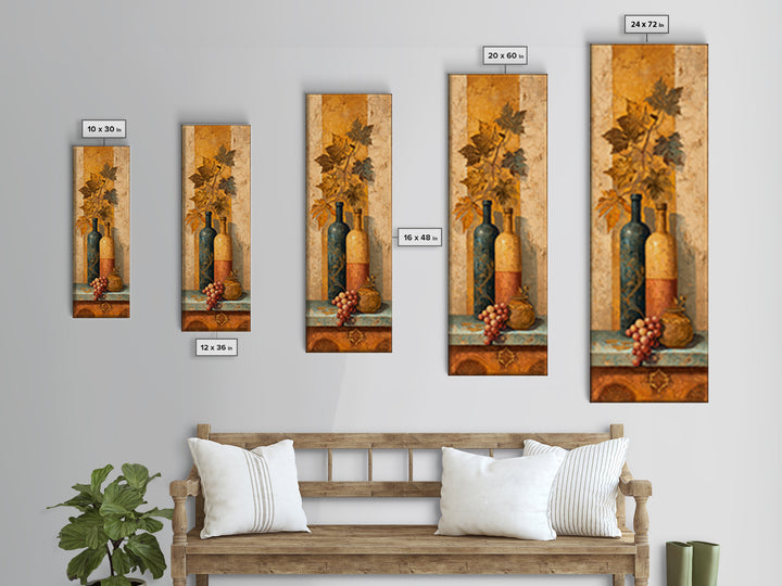 Grapevine and Wine Still Life on Linen Framed Canvas Print, Italian Villa Art, Digital Art Print, Living Room Decor, Villa, IVA-1x3-19