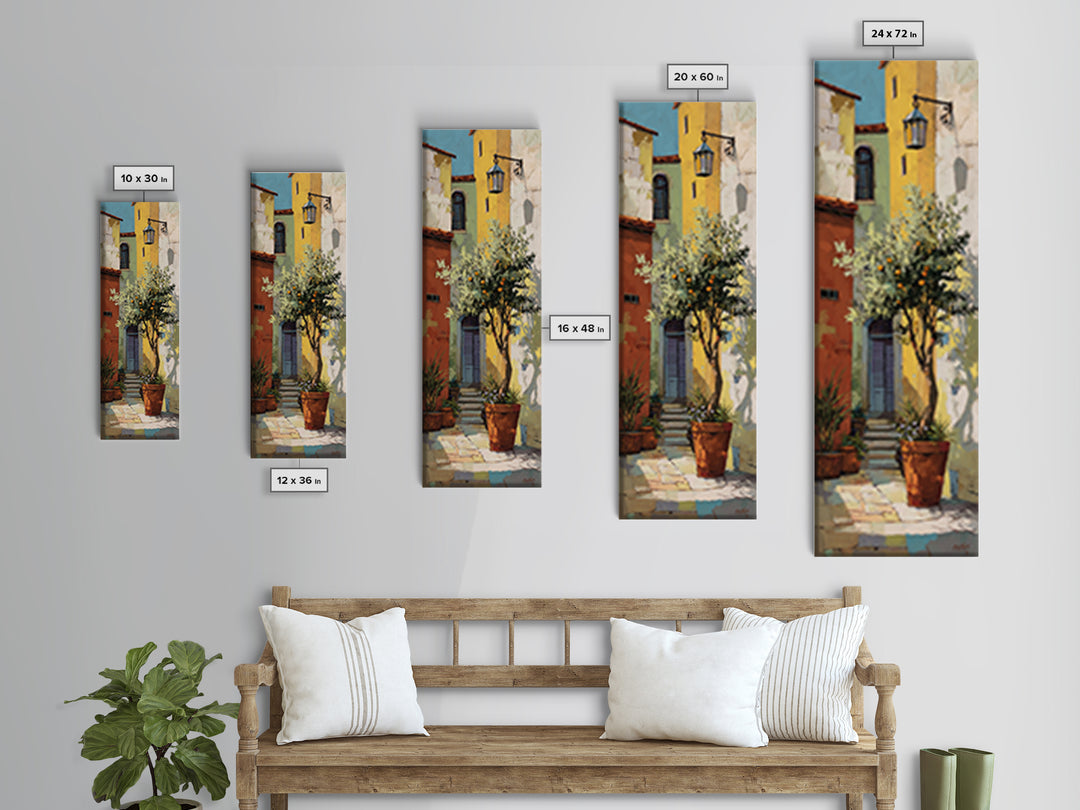 Orange Tree in a Courtyard Planter Canvas Print, Italian Villa Art, Coastal Decor, Living Room Decor, Fine Art, Villa, IVA-1x3-2