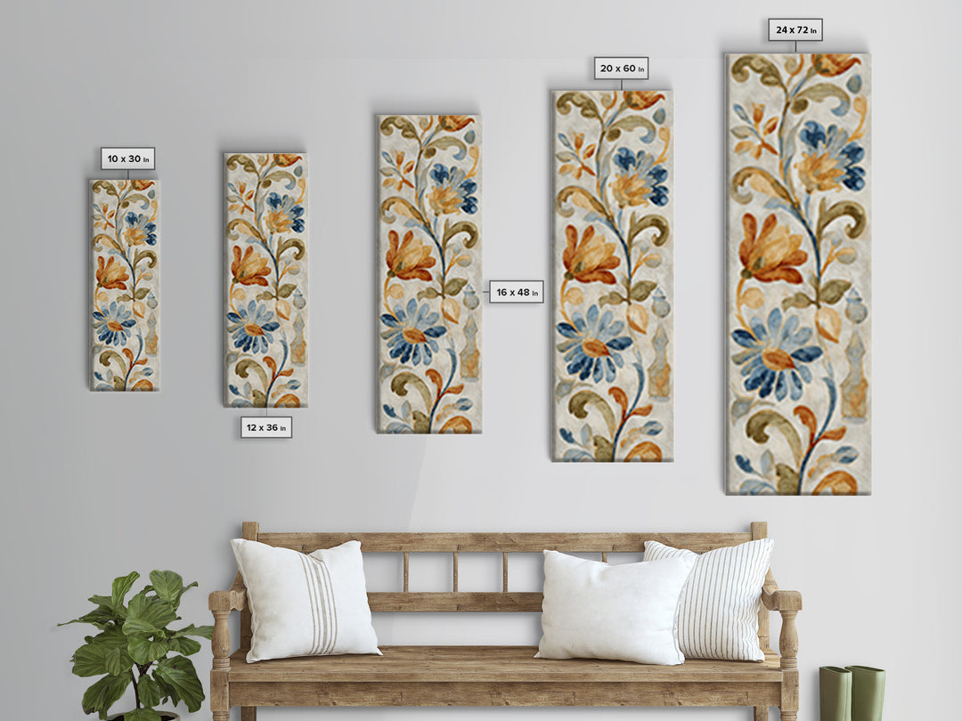 Florentine Floral Ornament Pattern Canvas Print, Italian Villa Art, Coastal Wall Art, Living Room Decor, Oil Painting, Villa, IVA-1x3-22