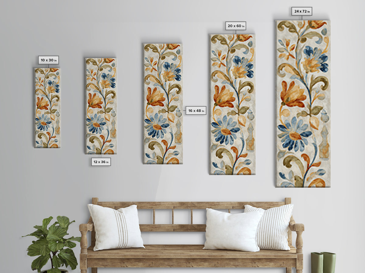 Florentine Floral Ornament Pattern Canvas Print, Italian Villa Art, Coastal Wall Art, Living Room Decor, Oil Painting, Villa, IVA-1x3-22
