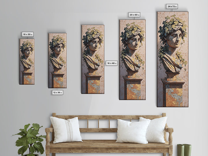 Classic Roman Statue Bust Framed Canvas Print, Italian Villa Art, Travel Poster, Living Room Decor, Villa, Fine Art Print, IVA-1x3-24