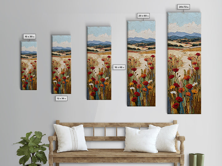 Tuscan Poppy Field Framed Canvas Print, Italian Villa Art, Travel Poster, Living Room Decor, Watercolor Art, Villa, IVA-1x3-3