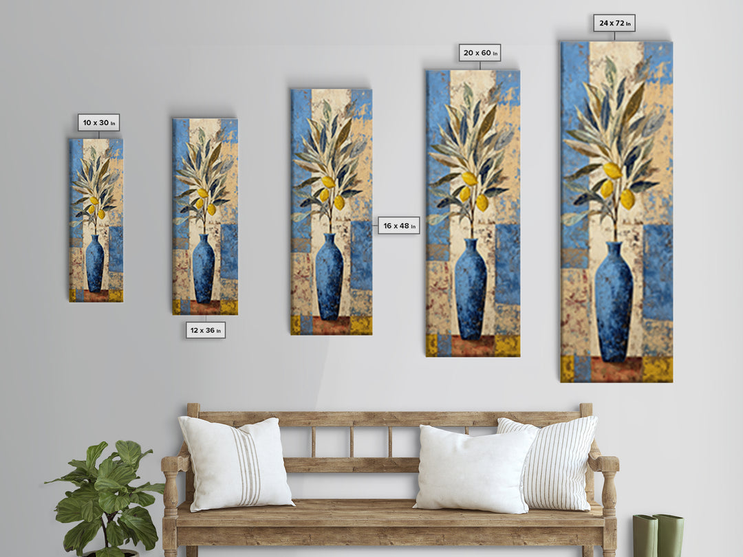 Lemon Branch in Blue Ceramic Vase Canvas Print, Italian Villa Art, Gallery Wall, Living Room Decor, Fine Art, Villa, Home Decor, IVA-1x3-38