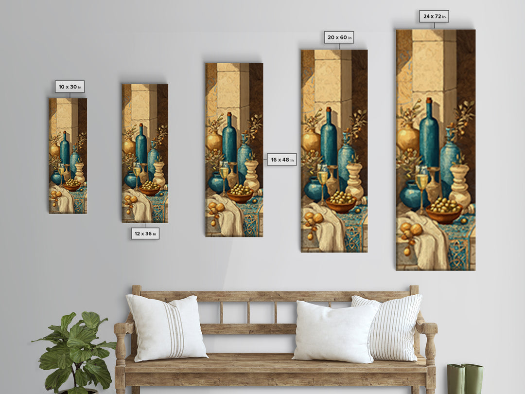 White Wine and Olives Still Life Framed Canvas Print, Italian Villa Art, Colorful Wall Art, Living Room Decor, Fine Art, Villa, IVA-1x3-4