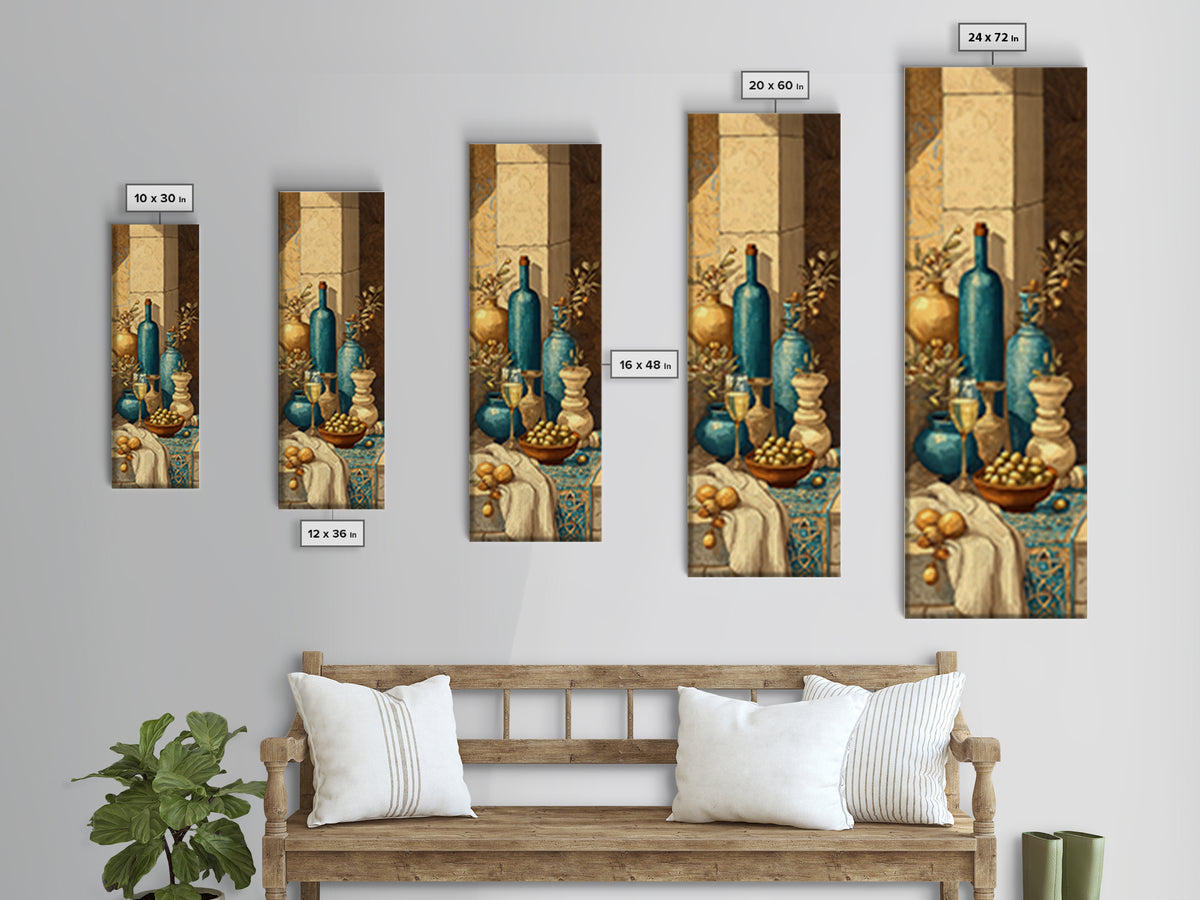 White Wine and Olives Still Life Framed Canvas Print, Italian Villa Art, Colorful Wall Art, Living Room Decor, Fine Art, Villa, IVA-1x3-4