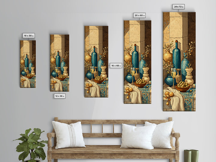White Wine and Olives Still Life Framed Canvas Print, Italian Villa Art, Colorful Wall Art, Living Room Decor, Fine Art, Villa, IVA-1x3-4