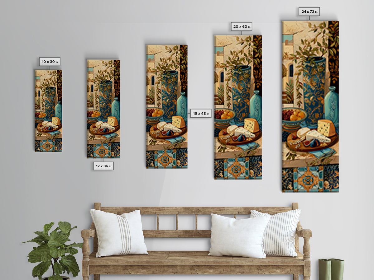 Figs and Cheese on Rustic Wooden Board Framed Canvas Print, Italian Villa Art, Travel Poster, Living Room Decor, Oil Painting, IVA-1x3-45