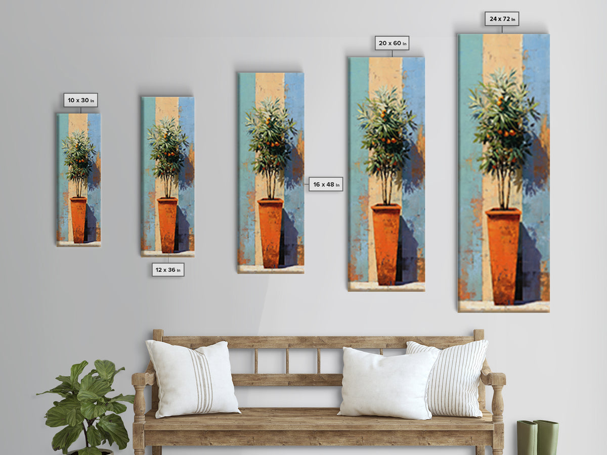 Orange Tree in a Courtyard Planter Framed Canvas Print, Italian Villa Art, Digital Download Art, Living Room Decor, Villa, IVA-1x3-50